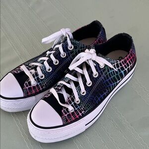 Converse Low Top Sneakers Black with Pink and Blue Gradient Croc Print Size 8